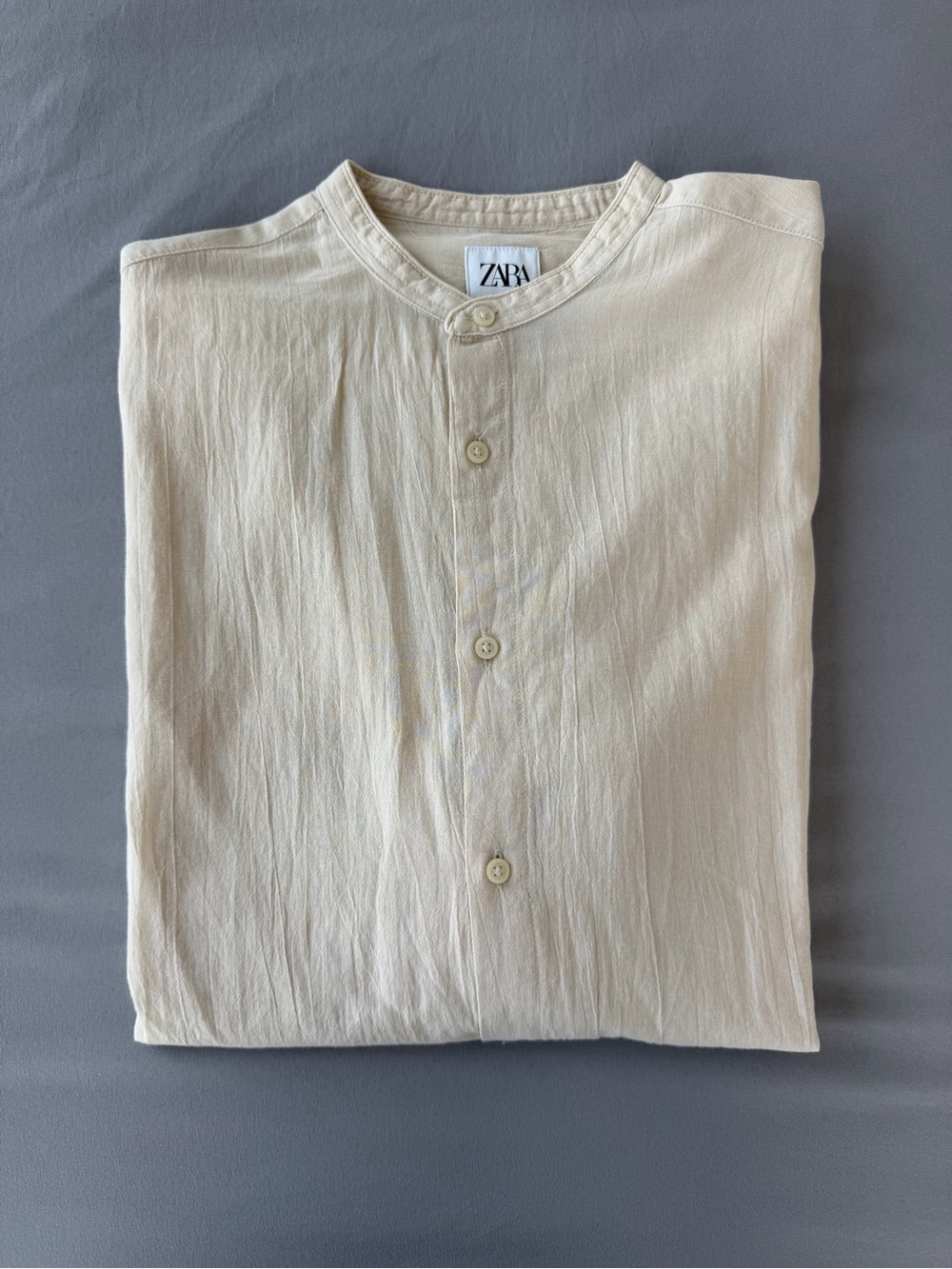 Zara Men's Cream Band Collar Button-Down Shirt